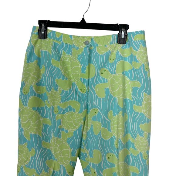 Vintage Lilly Pulitzer Green Turtle Blue Sea Cropped Cotton Pants Women's 8 - Picture 3 of 5